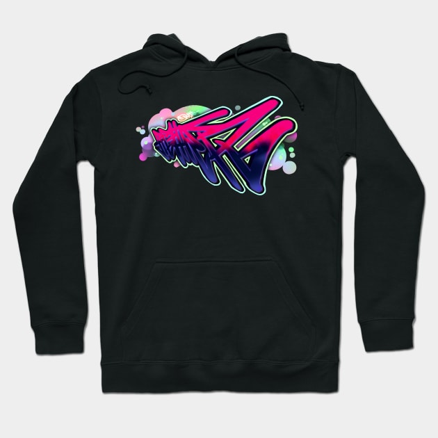 FIGHTER - Street Art Style Text in Pink and Purple Hoodie by CreativeOpus